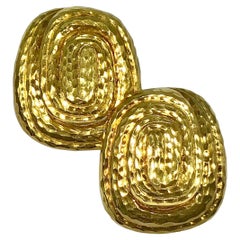 18K Yellow Gold Vintage David Webb Large Swirl Design Hammered Finish Earrings