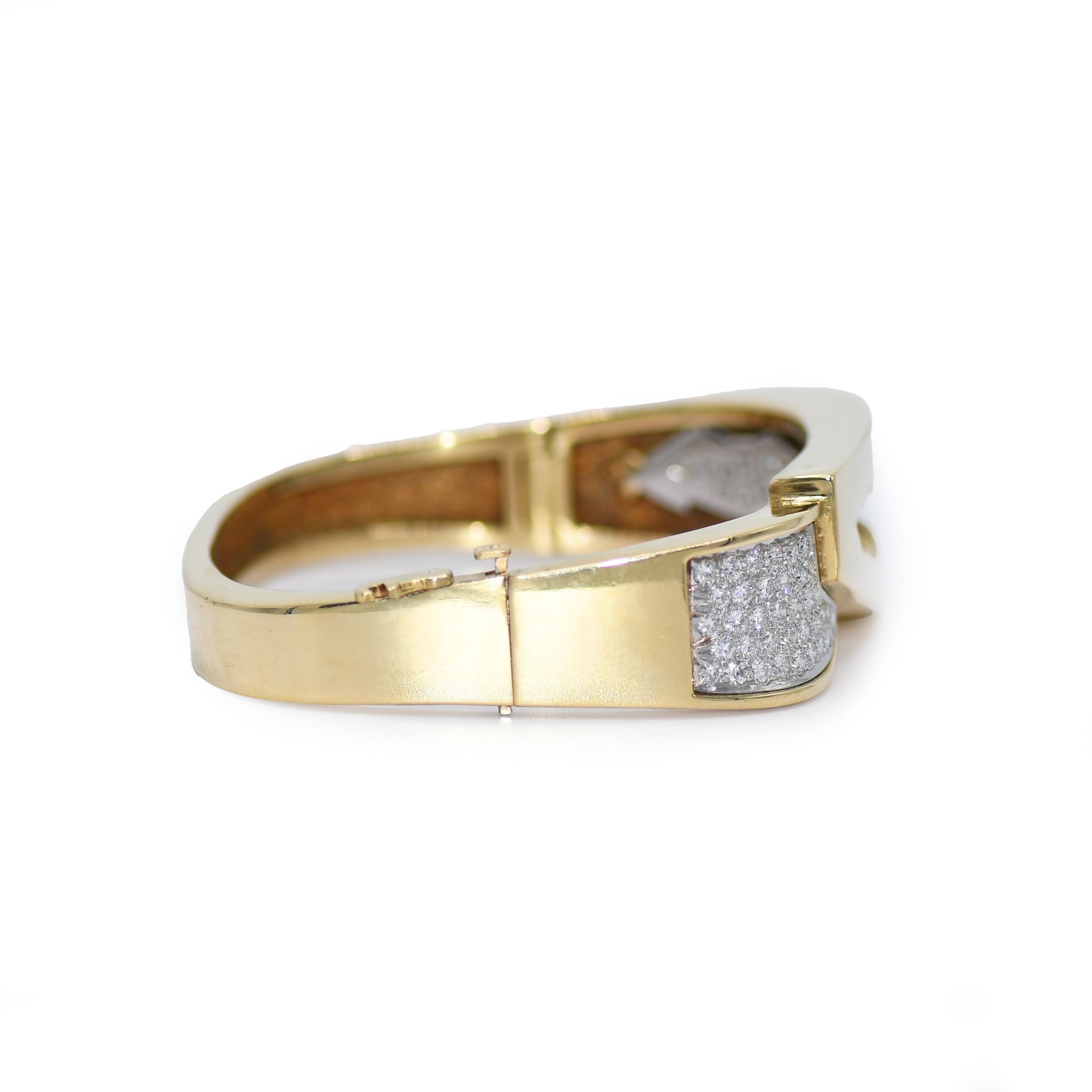 Round Cut 18K Yellow Gold Vintage Diamond Bangle Bracelet 2.00tdw, 53g