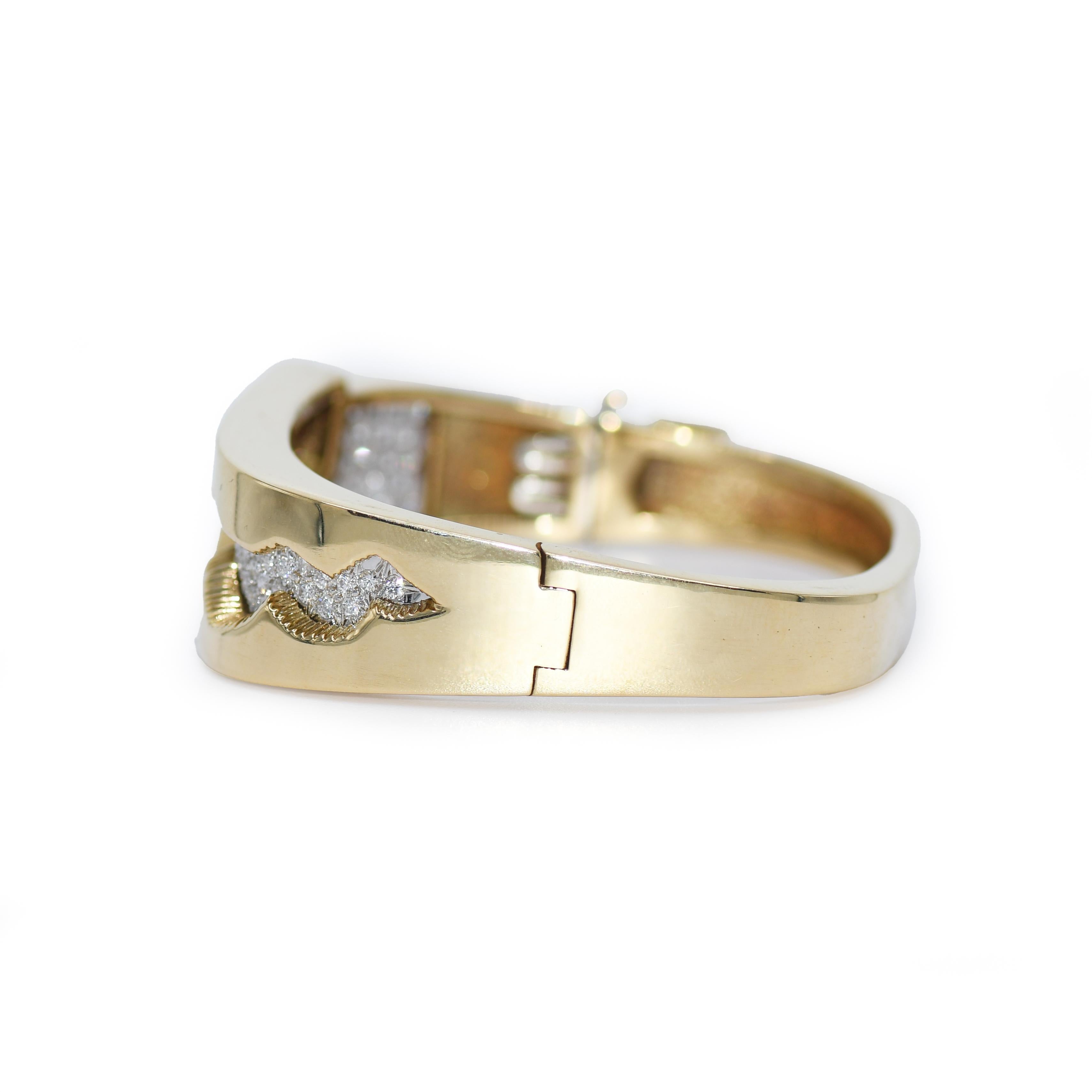 Women's or Men's 18K Yellow Gold Vintage Diamond Bangle Bracelet 2.00tdw, 53g