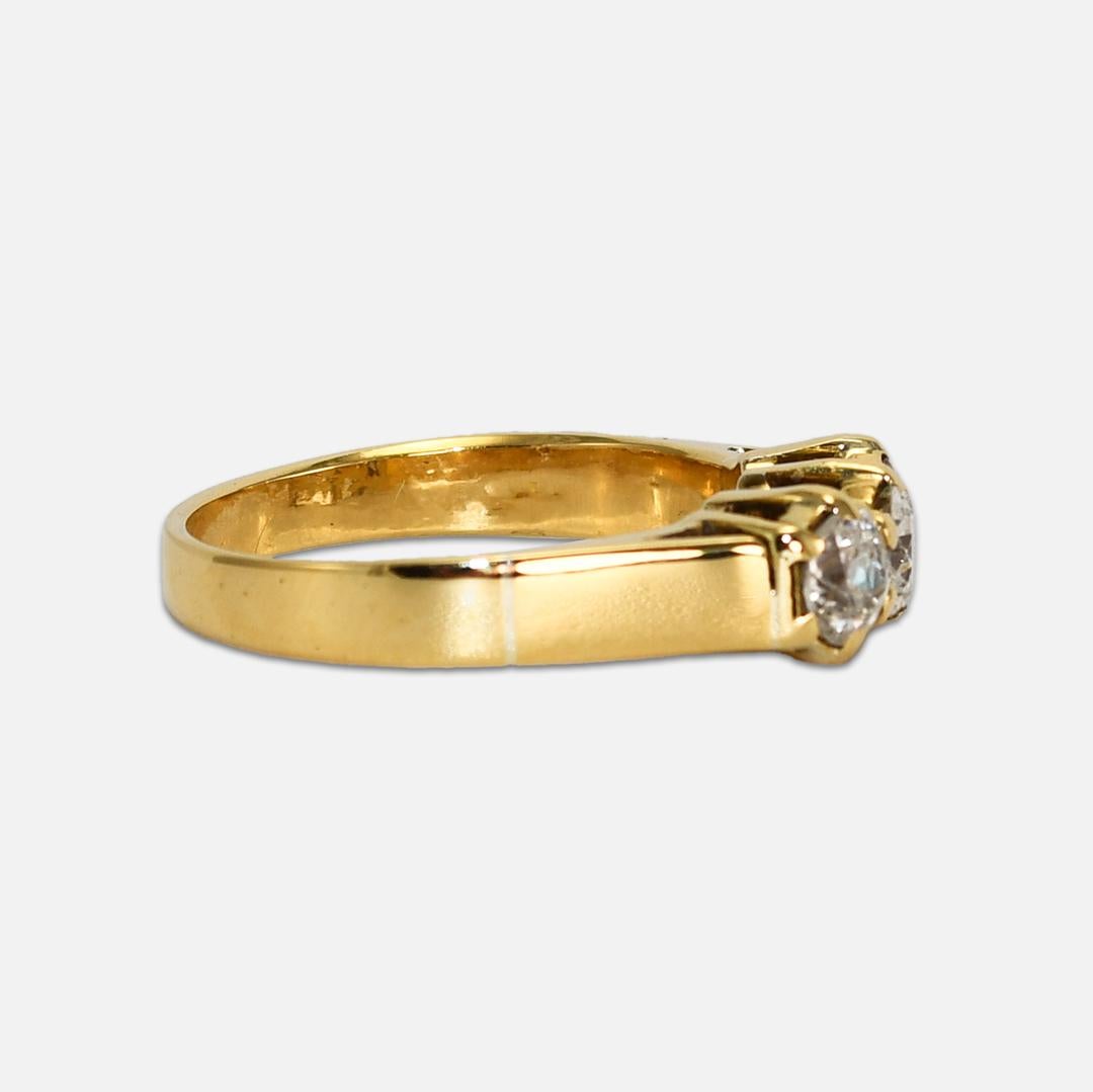 Old European Cut 18K Yellow Gold Vintage Diamond Cocktail Ring 0.83tdw For Sale