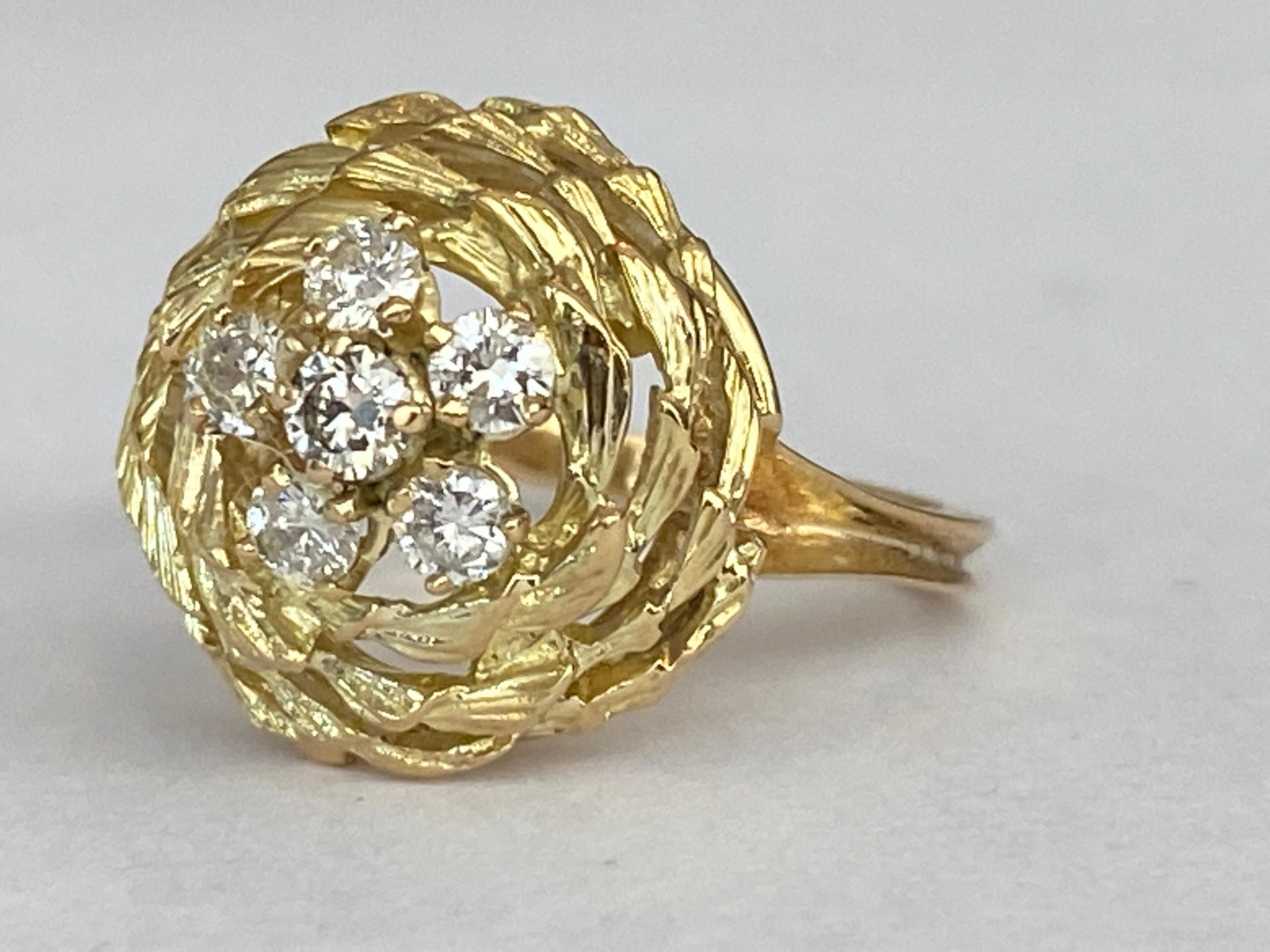 Retro 18K Yellow Gold Vintage Domed Diamond Ring For Sale