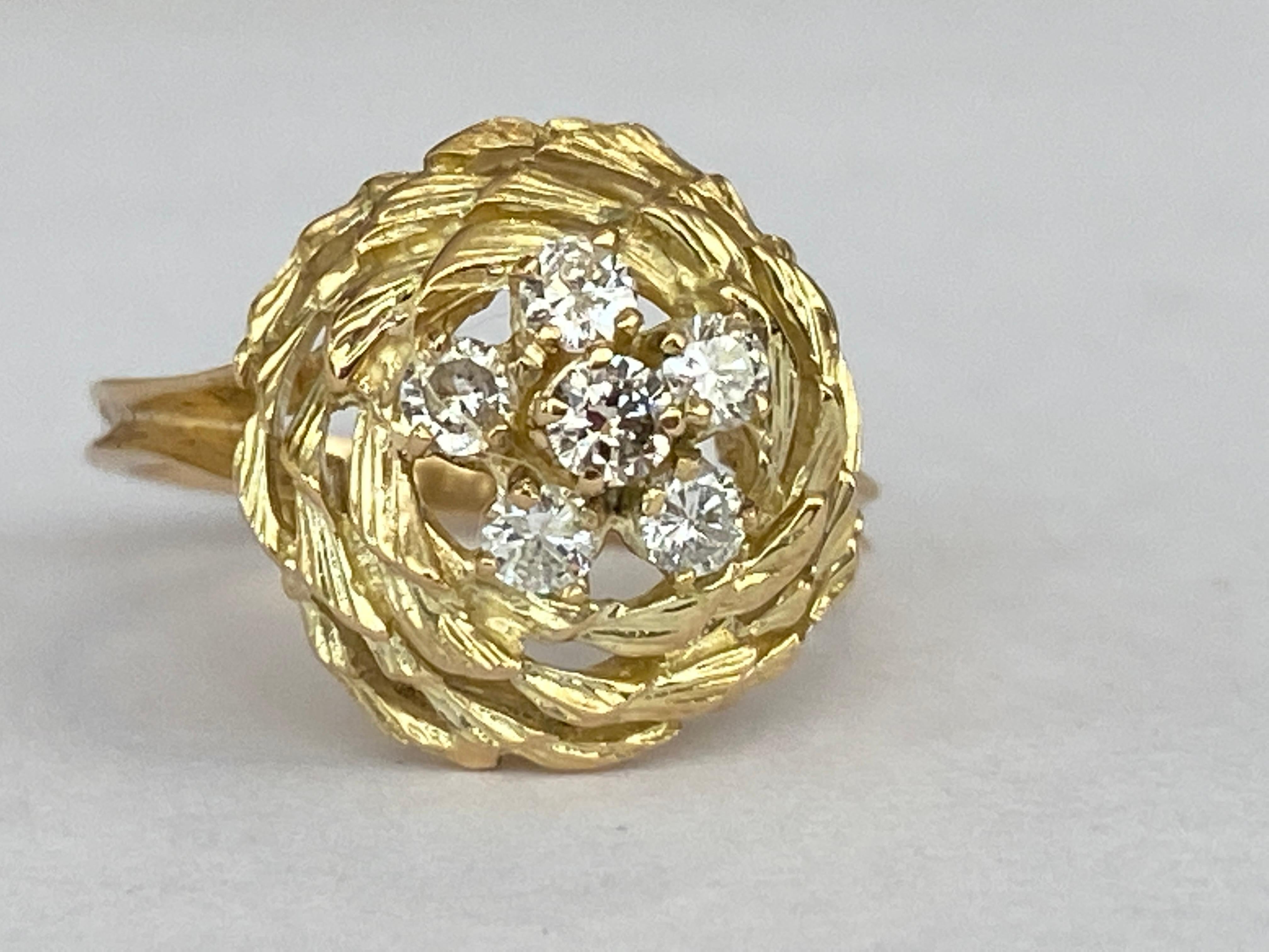 Brilliant Cut 18K Yellow Gold Vintage Domed Diamond Ring For Sale