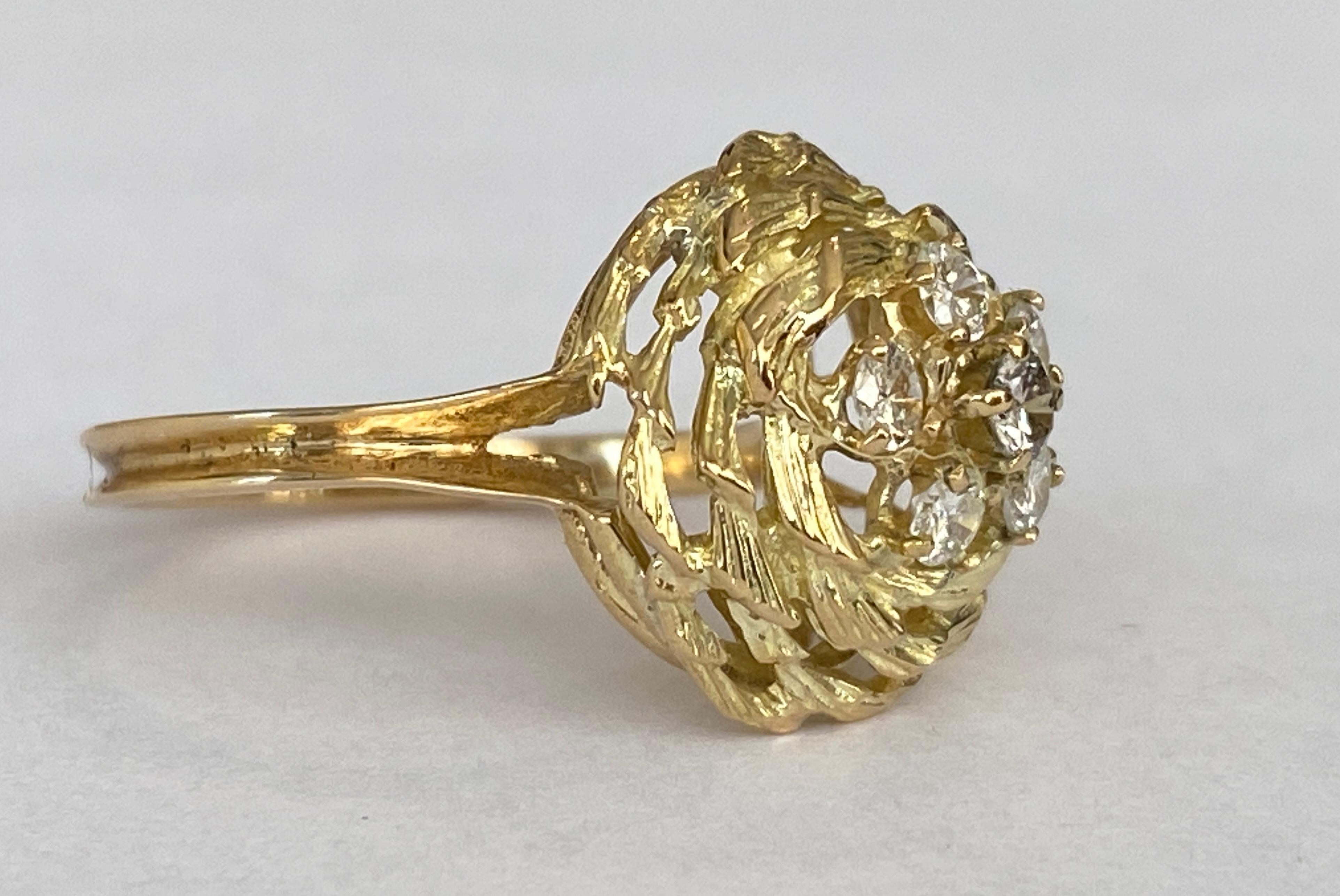 18K Yellow Gold Vintage Domed Diamond Ring In Good Condition For Sale In AMSTERDAM, NL