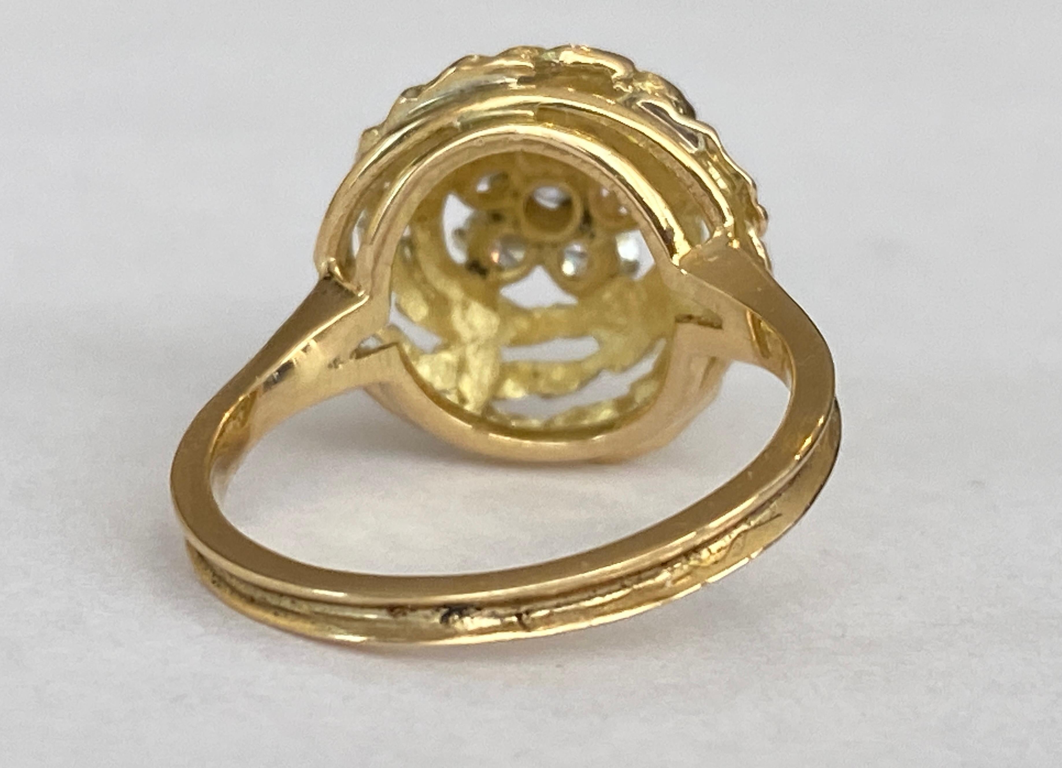 18K Yellow Gold Vintage Domed Diamond Ring For Sale 1