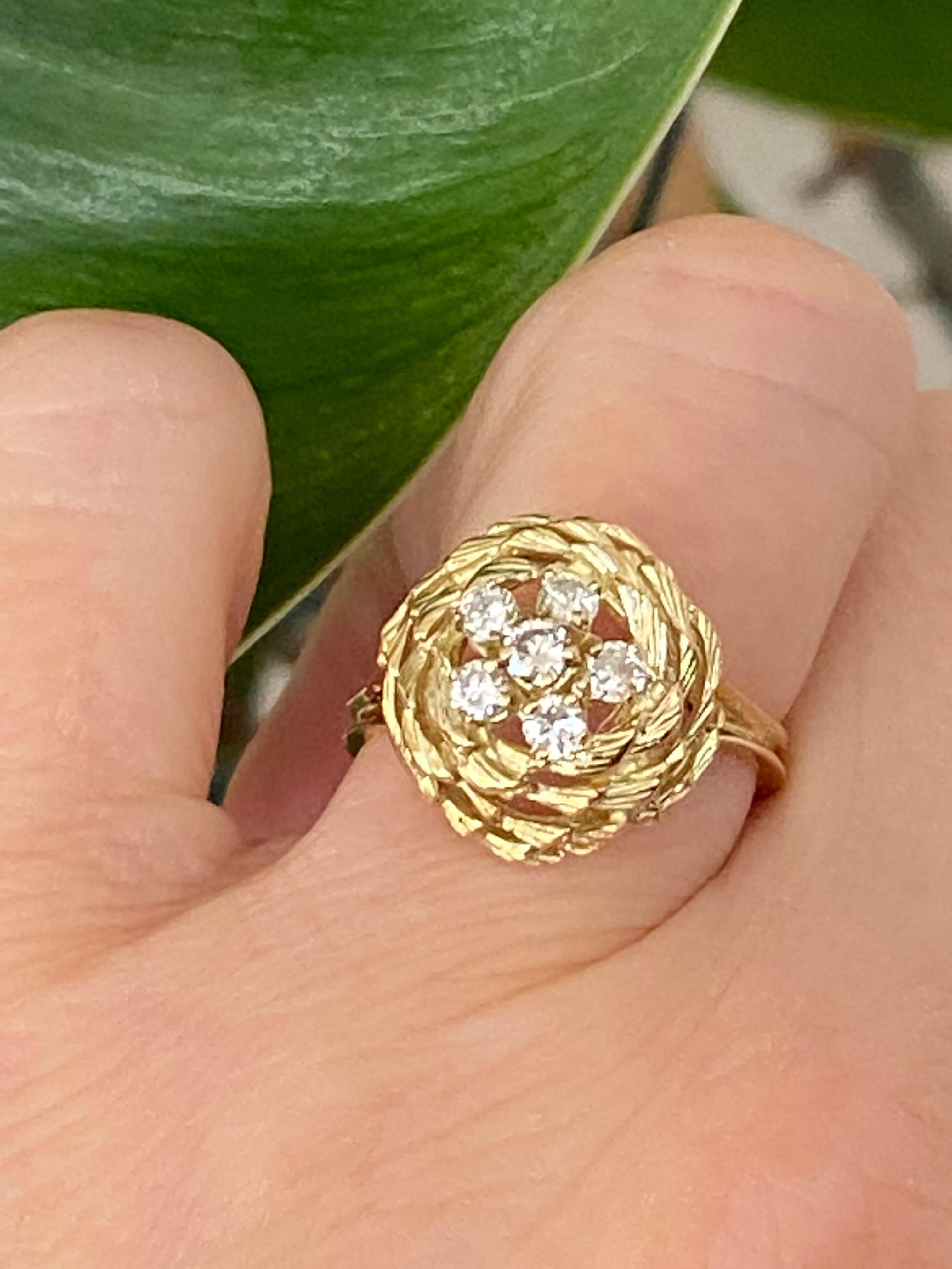 18K Yellow Gold Vintage Domed Diamond Ring For Sale 2