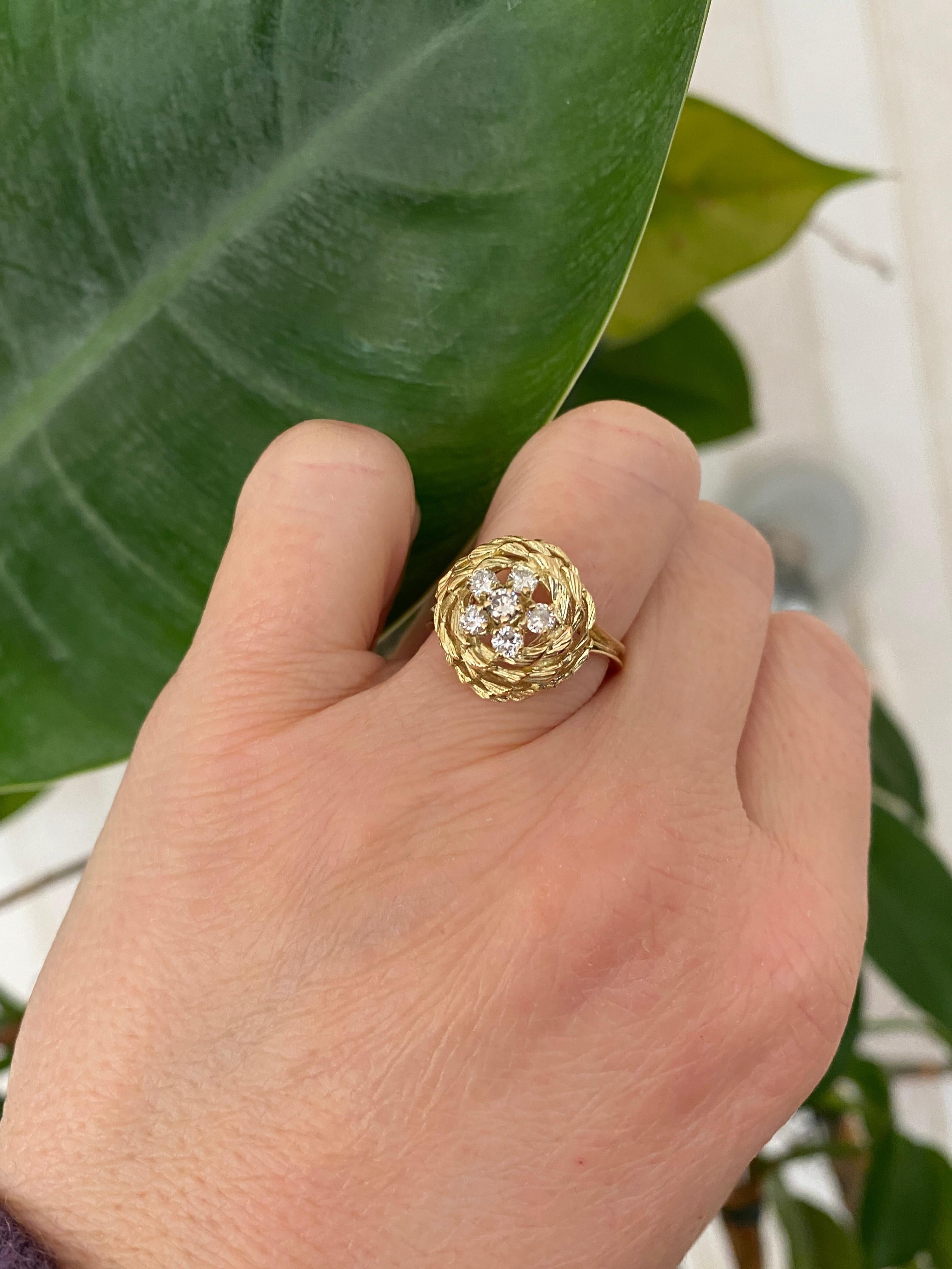 18K Yellow Gold Vintage Domed Diamond Ring For Sale 3