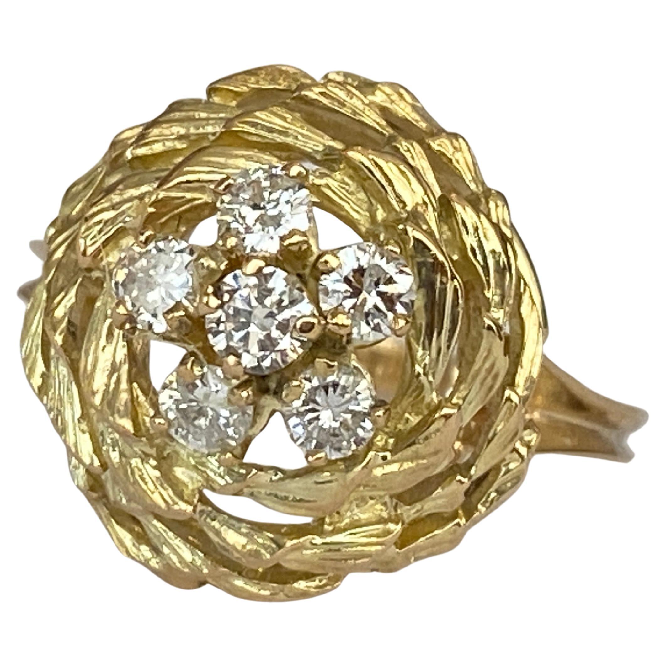 18K Yellow Gold Vintage Domed Diamond Ring For Sale