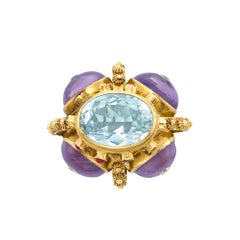 18k Gelbgold Vintage Edelstein-besetzte Krone Anhänger Amethyst Cabochon