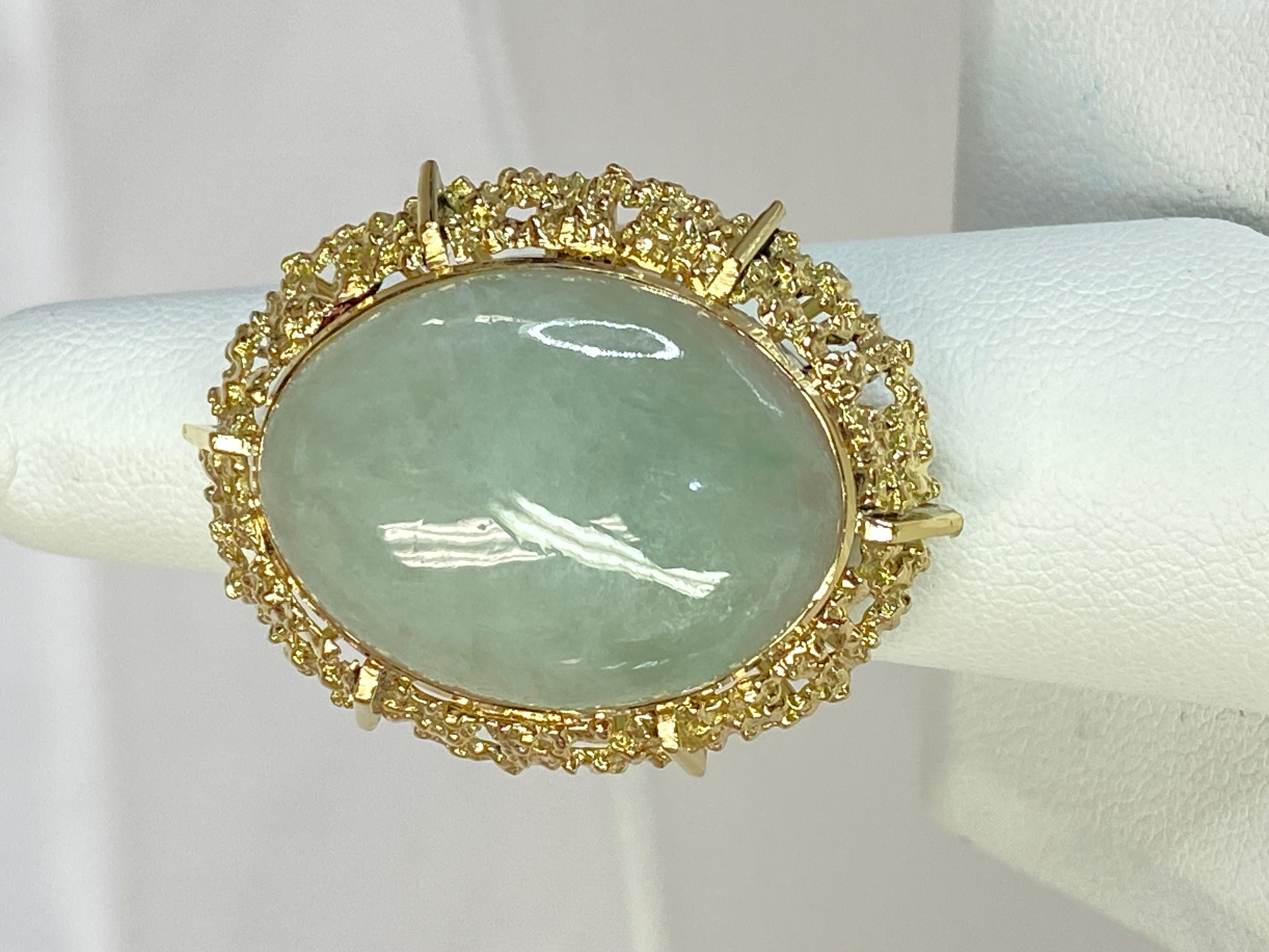 Modern 18K Yellow Gold Vintage Mid-Century 1960 Grand Jade Filigree Size 7 Ring 14.5g For Sale