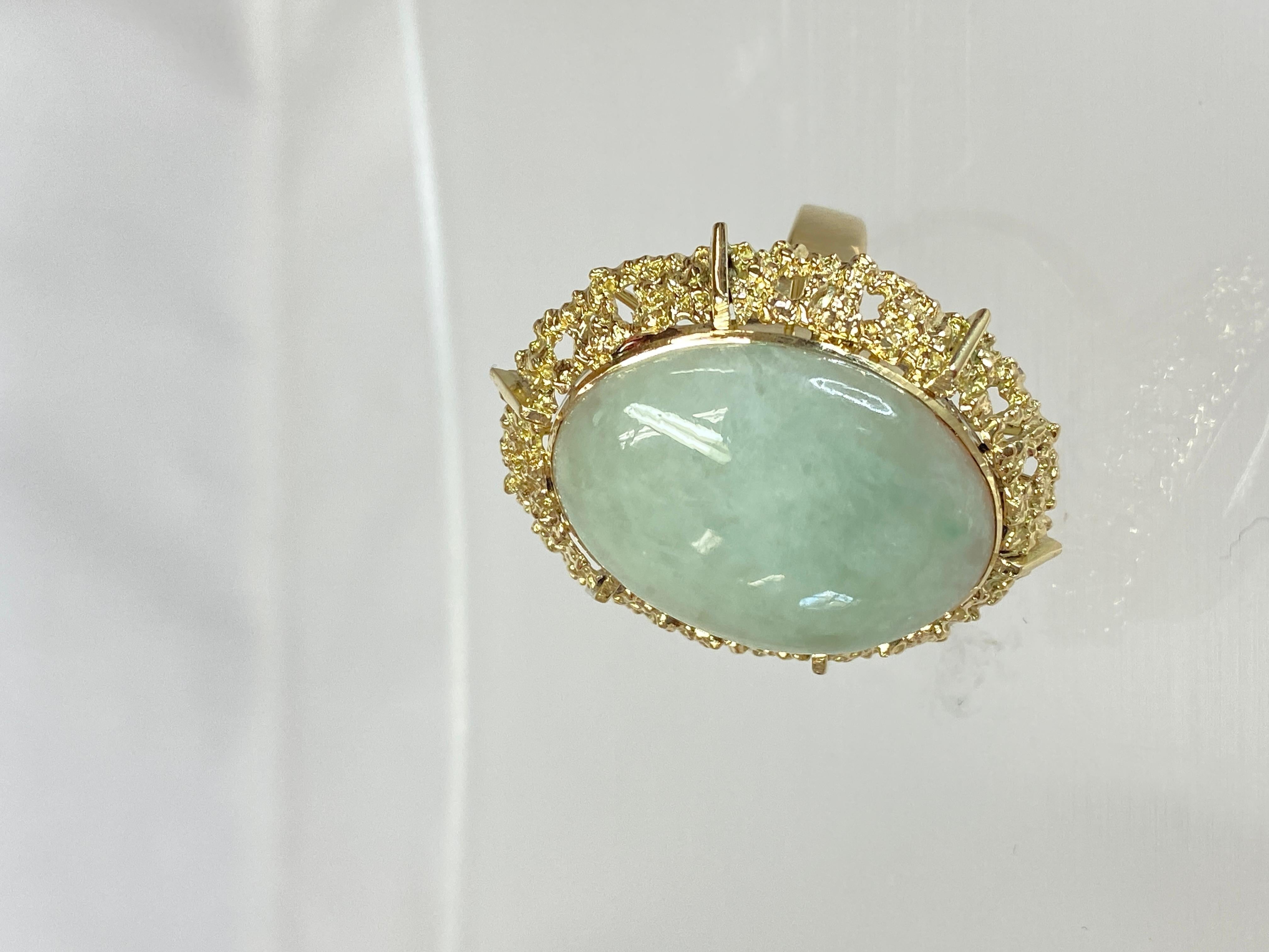 18K Yellow Gold Vintage Mid-Century 1960 Grand Jade Filigree Size 7 Ring 14.5g For Sale 3