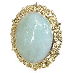 Bague filigrane Grand Jade en or jaune 18 carats vintage du milieu du siècle 1960, taille 7, 14,5 g