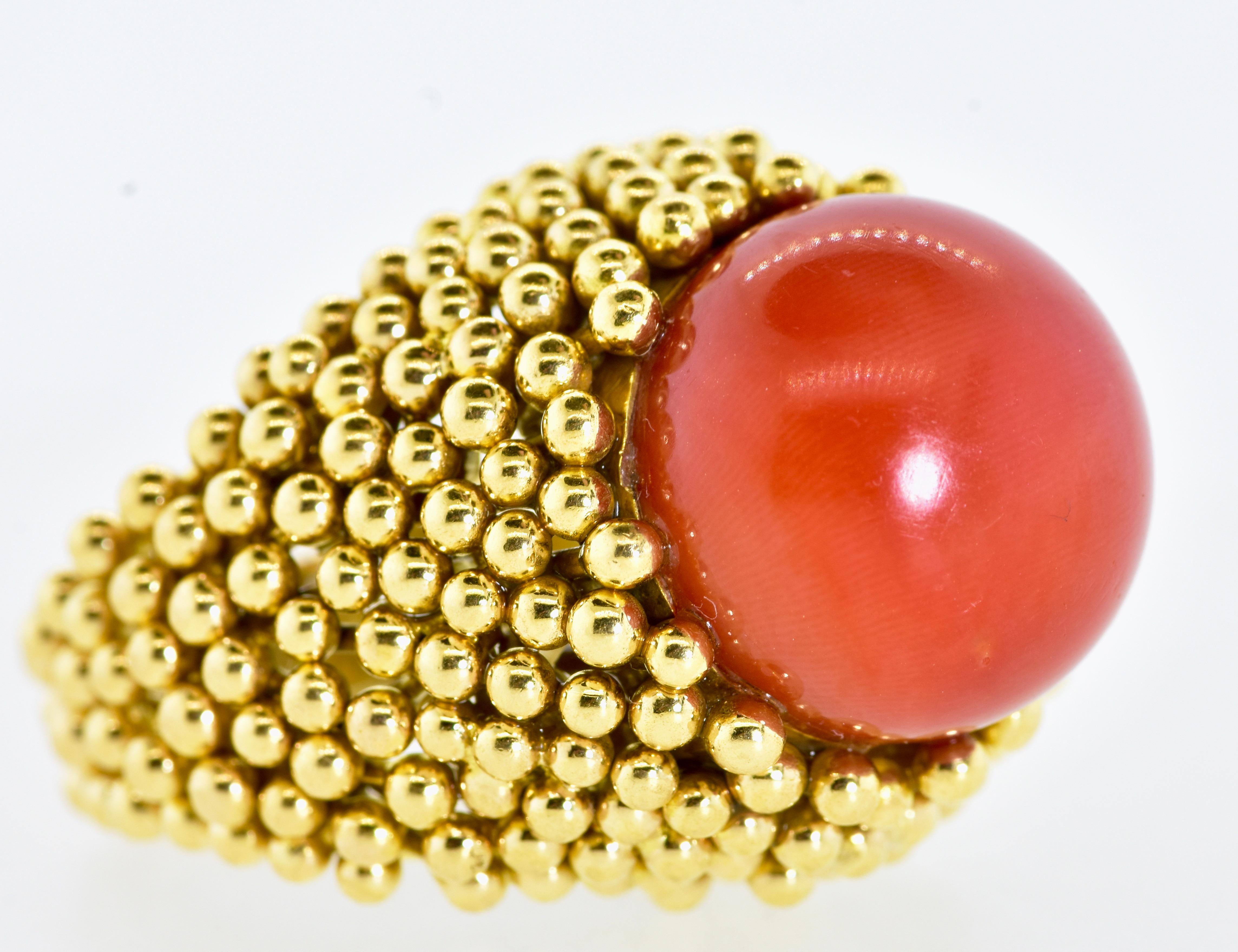 red coral ring in gold