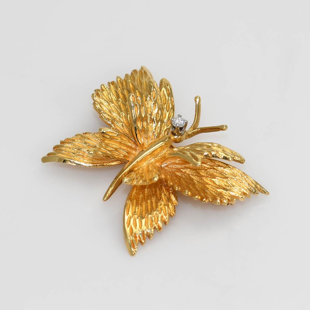18k Yellow Gold Vintage Tiffany & Co Butterfly Brooch, 11gr In Excellent Condition For Sale In Laguna Beach, CA