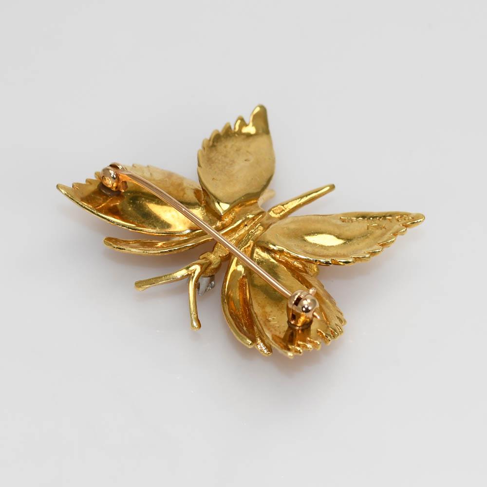 18k Yellow Gold Vintage Tiffany & Co Butterfly Brooch, 11gr For Sale 1