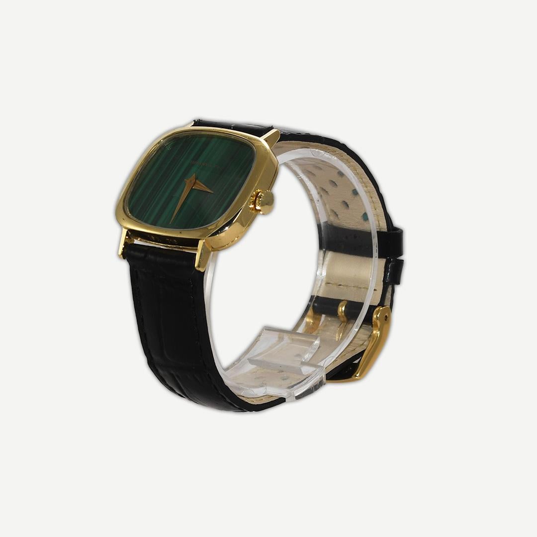 18K Yellow Gold Vintage Tiffany Watch by Concord, Malachite Dial (28mm) For Sale 1