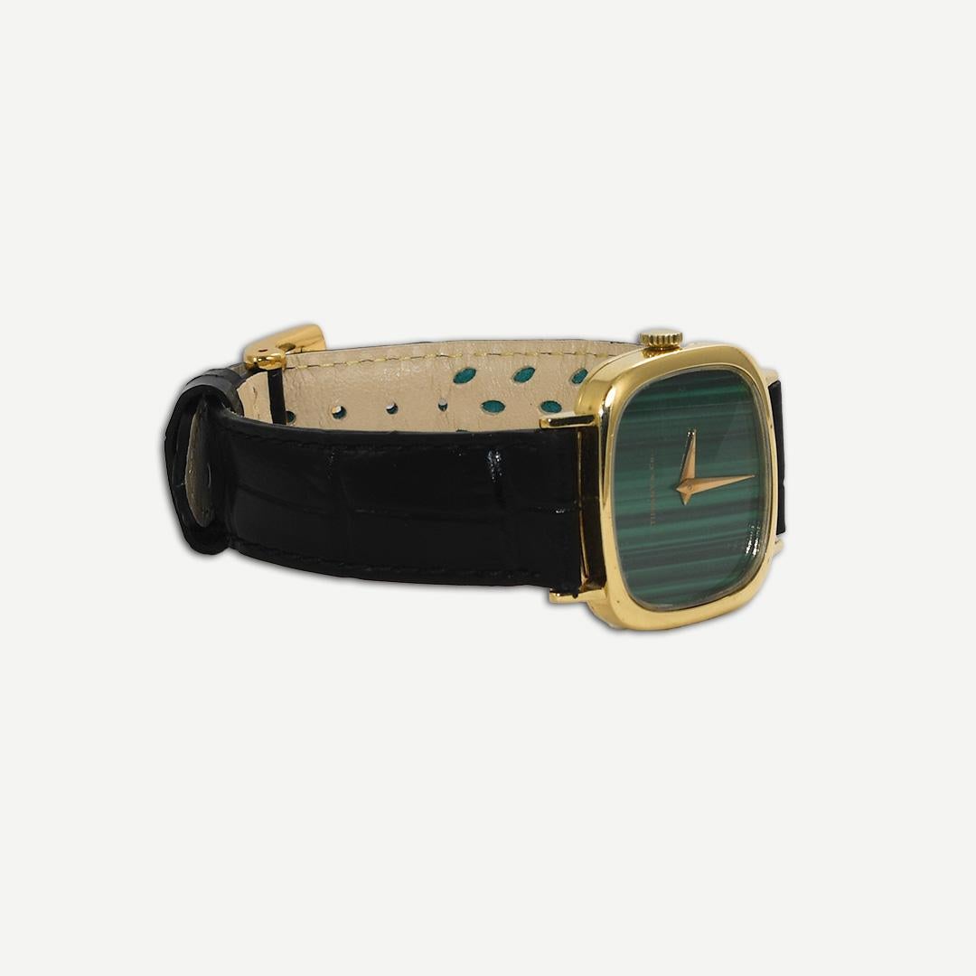 18K Yellow Gold Vintage Tiffany Watch by Concord, Malachite Dial (28mm) For Sale 2