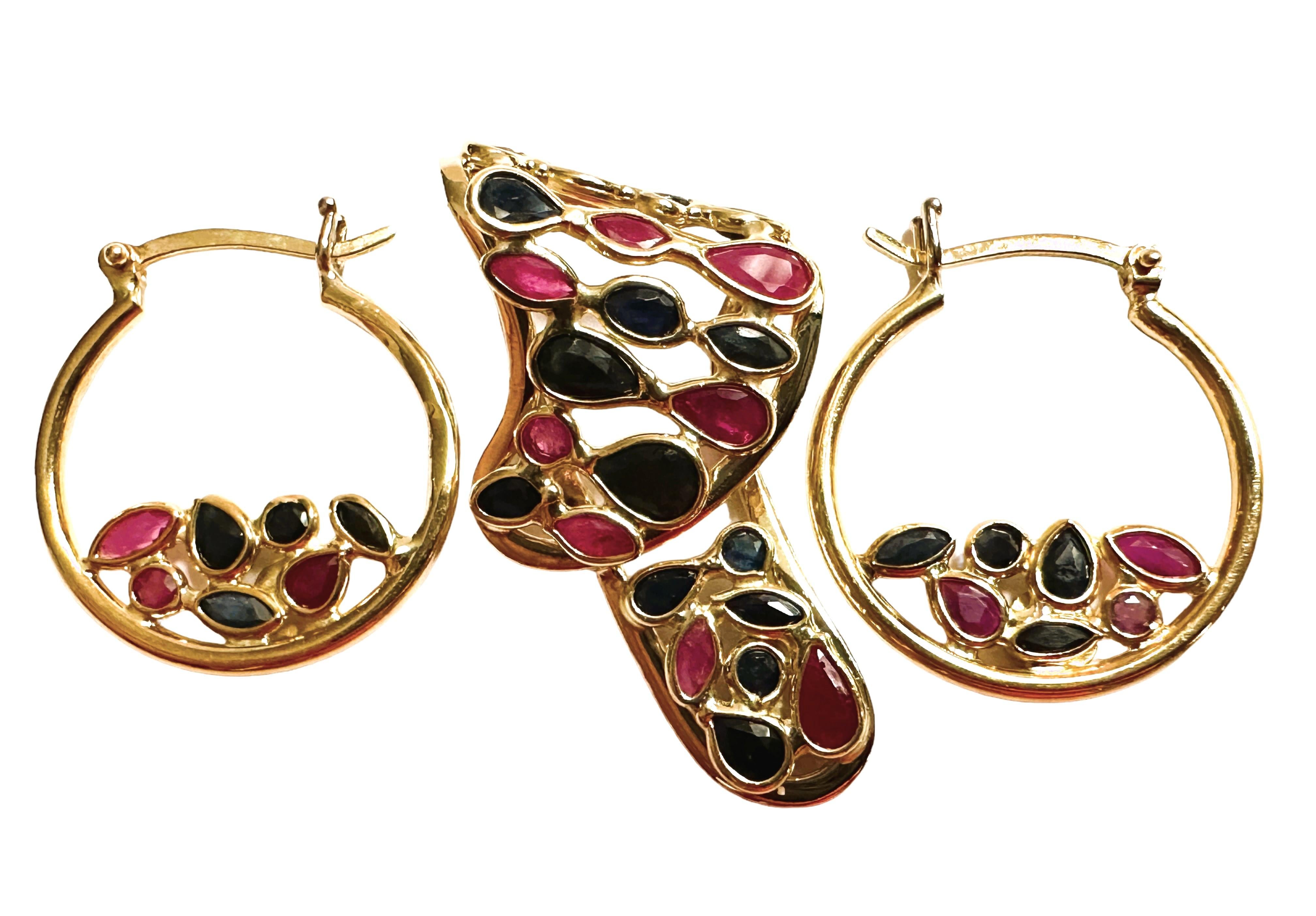 18K Yellow Gold VIOR Italy Sapphire Luxury Jewelry Slide Pendant & Earrings 6