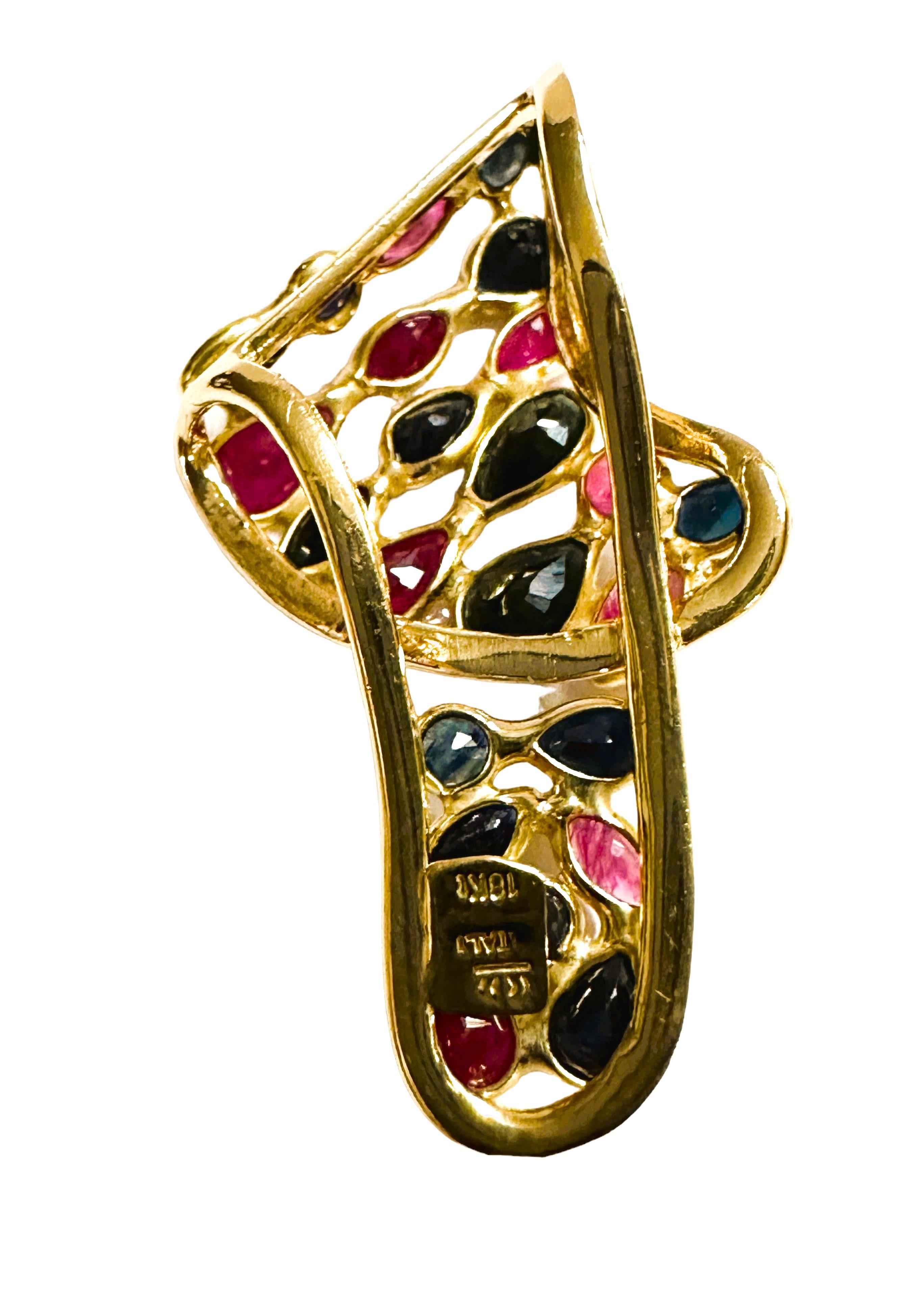 Art Deco 18K Yellow Gold VIOR Italy Sapphire Luxury Jewelry Slide Pendant & Earrings