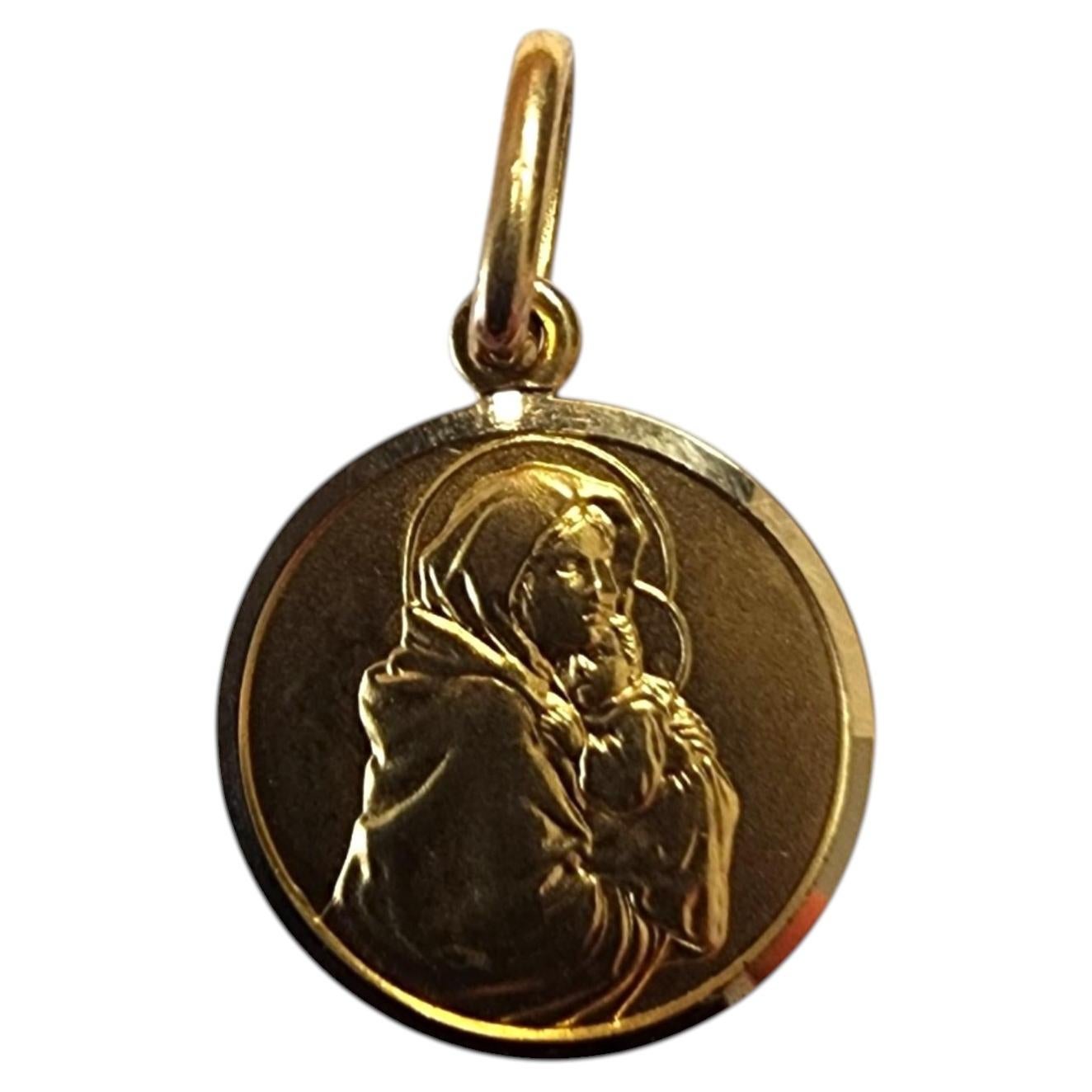 18K Yellow Gold Virgin Mary and Baby Jesus Pendant #25466
