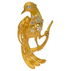 Épingle oiseau vintage en or jaune 18 carats avec diamants VVS