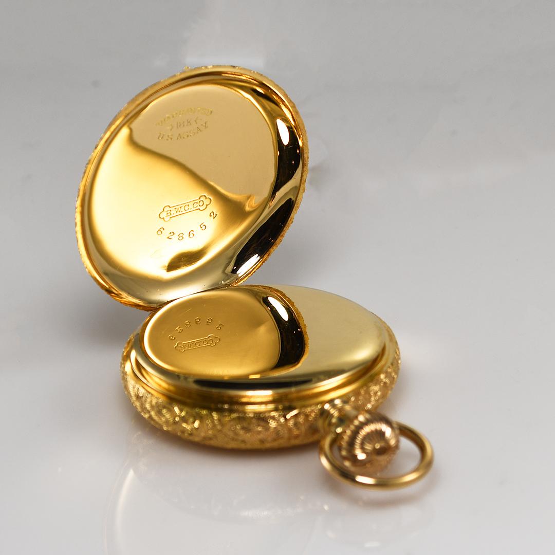 Montre de poche Waltham en or jaune 18 carats, taille 6 Unisexe en vente