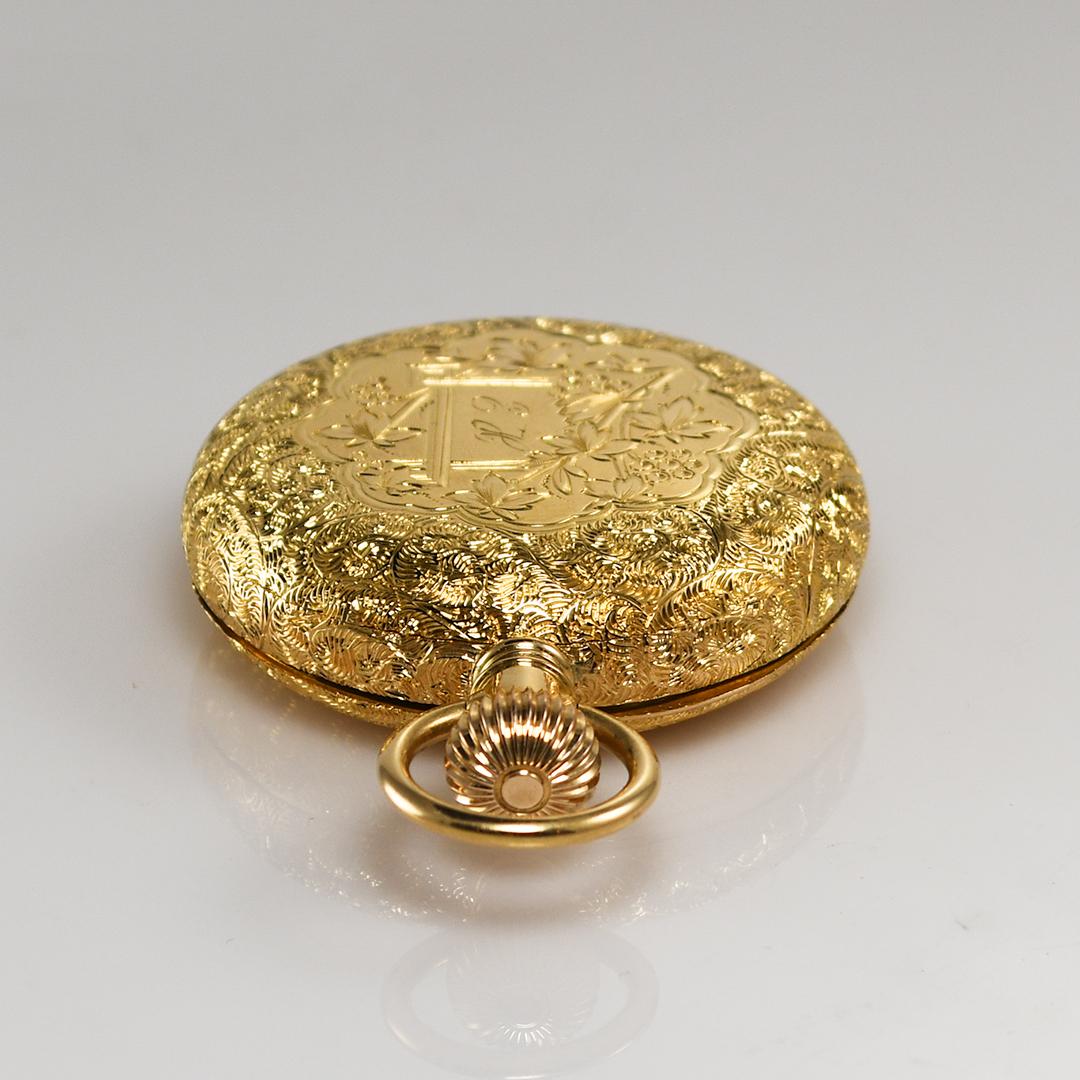 Montre de poche Waltham en or jaune 18 carats, taille 6 en vente 1