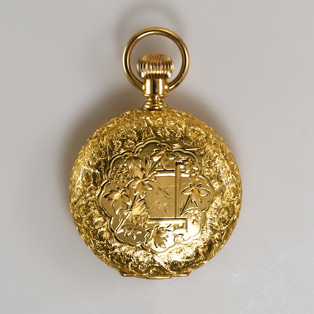 Montre de poche Waltham en or jaune 18 carats, taille 6 en vente 2
