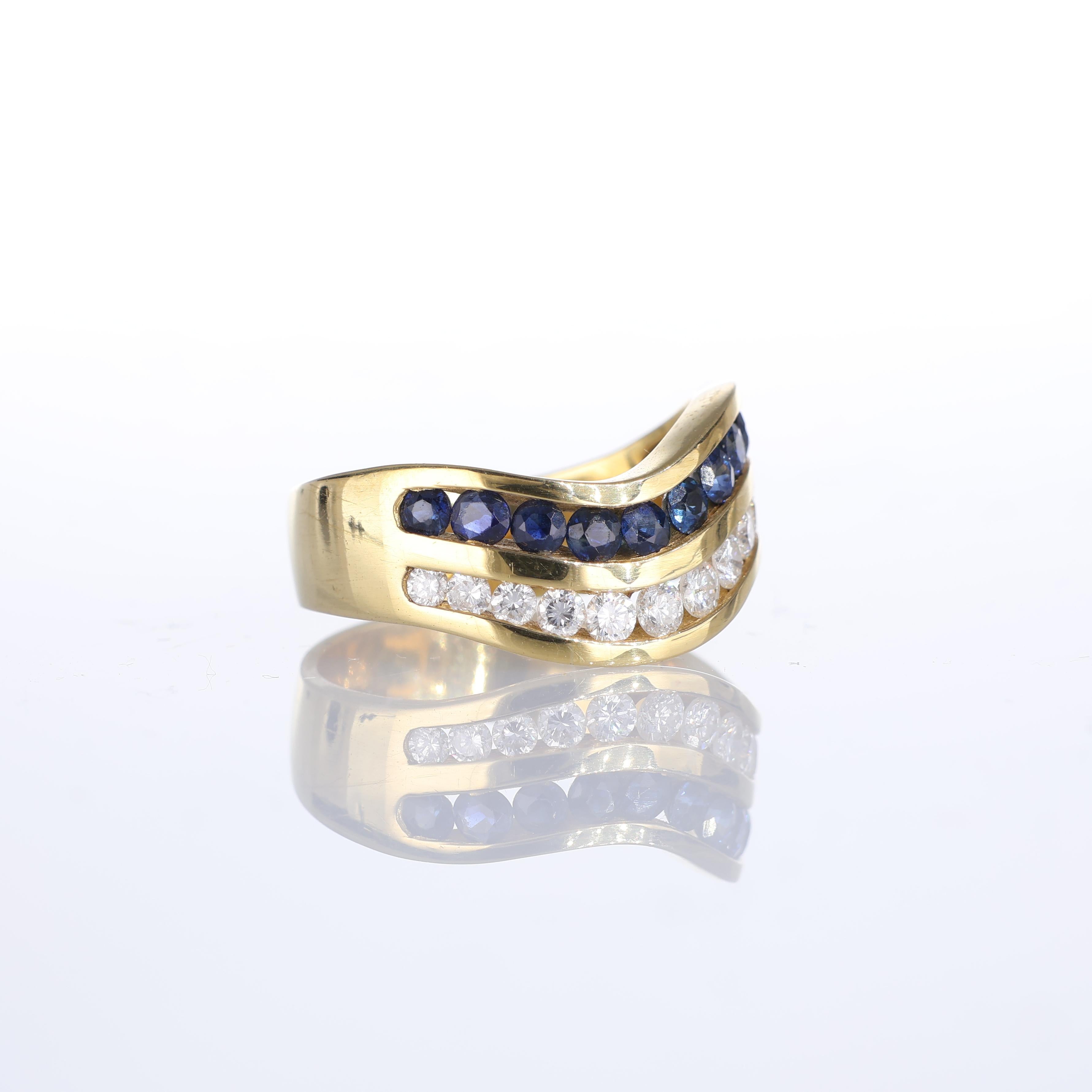 IMPORTANT NOTE:
✔ No additional costs will be added to this order.
✔ Shipping and customs duties are fully covered by us.
--------------------
An elegant 18k yellow gold band ring featuring a wave-inspired design with two flowing rows of gemstones.