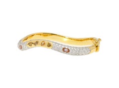 18K Yellow Gold Wavy Multi Color Diamond Pave Bangle