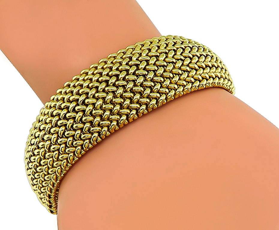 Women's or Men's 18 Karat Yellow Gold Weave Bracelet