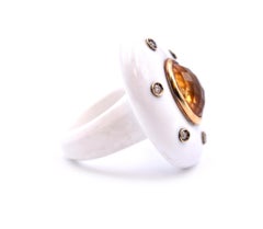 18 Karat Yellow Gold White Agate Diamond and Citrine Ring