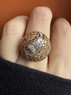 Anillo de oro amarillo de 18k con diamantes blancos y marrones - Talla 6.75