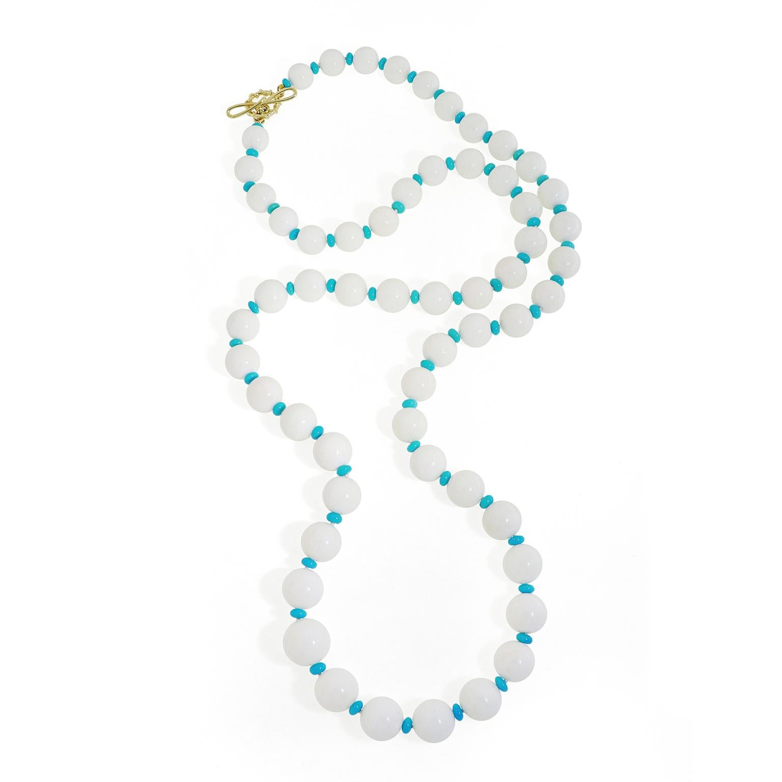 Collier de perles or jaune 18 carats, corail blanc et turquoise Neuf - En vente à New York, NY