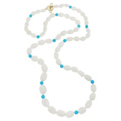 18K Yellow Gold White Coral and Turquoise Bead Necklace