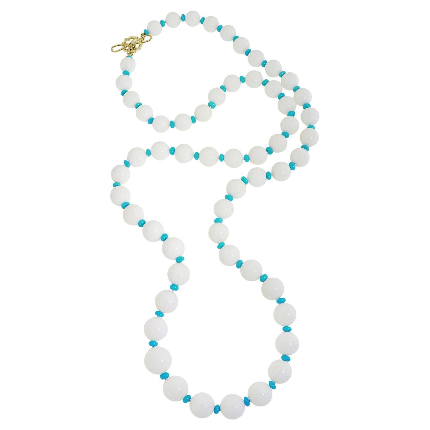 18K Yellow Gold White Coral and Turquoise Bead Necklace