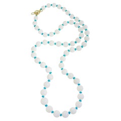 18K Yellow Gold White Coral and Turquoise Bead Necklace
