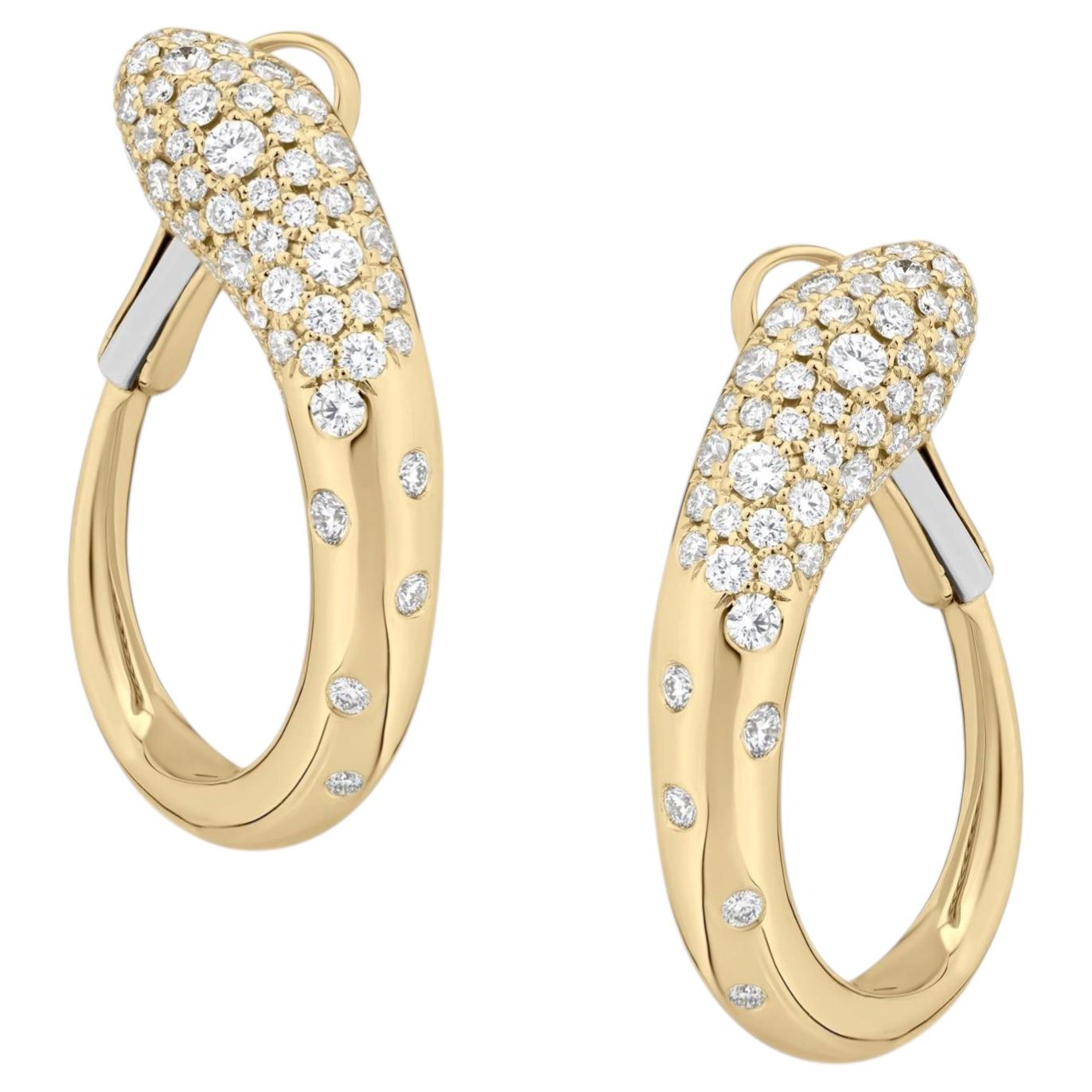 Pendientes de aro de oro amarillo de 18 quilates con diamante blanco, diseño clásico, nuevo