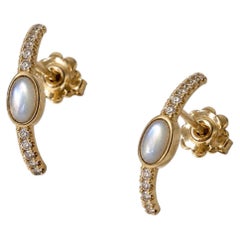 18k Yellow Gold White Diamonds Hoops Stud Earrings by Rossella Ugolini Italy