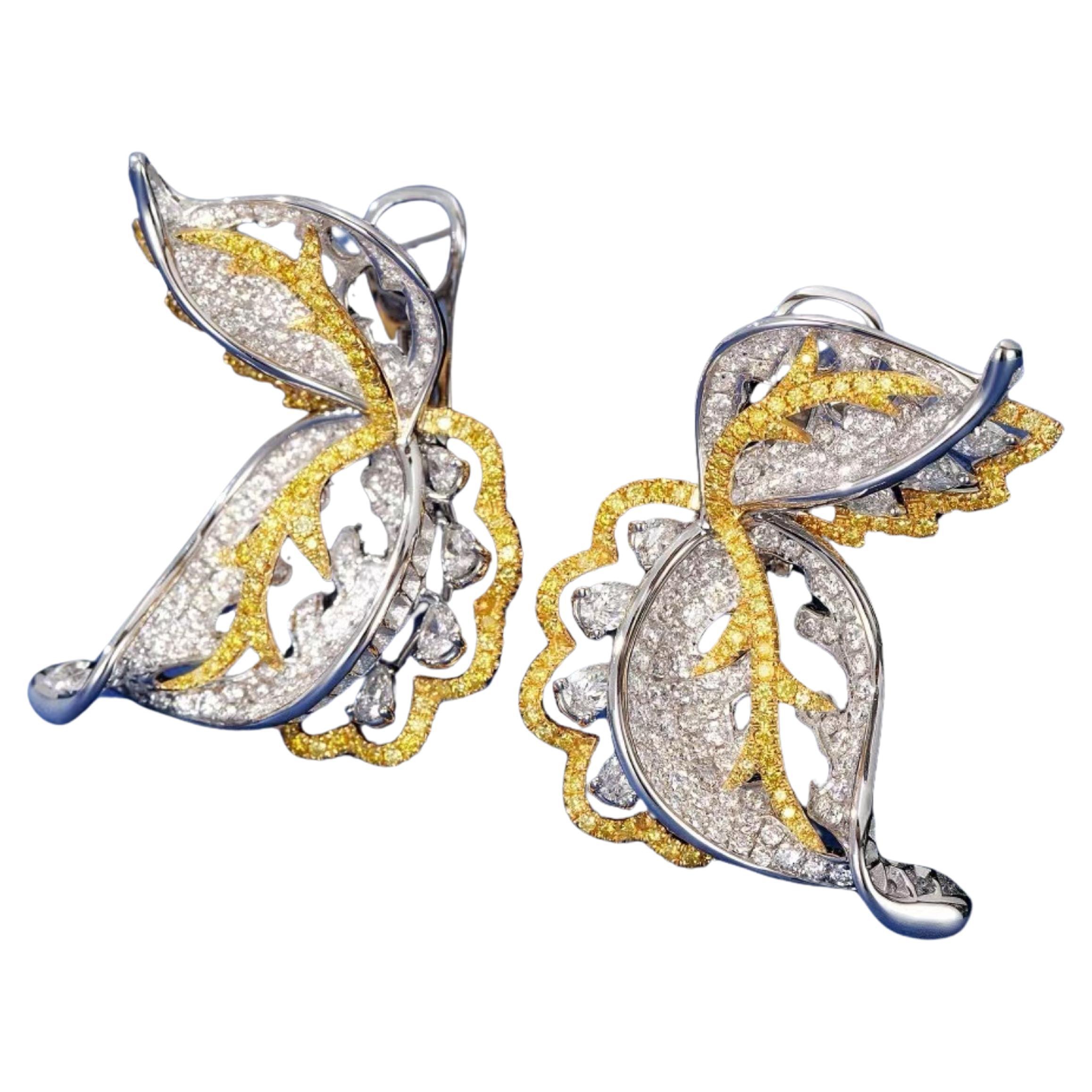 18K Yellow Gold White Gold Butterfly Earrings with 8.508 Carat Diamonds