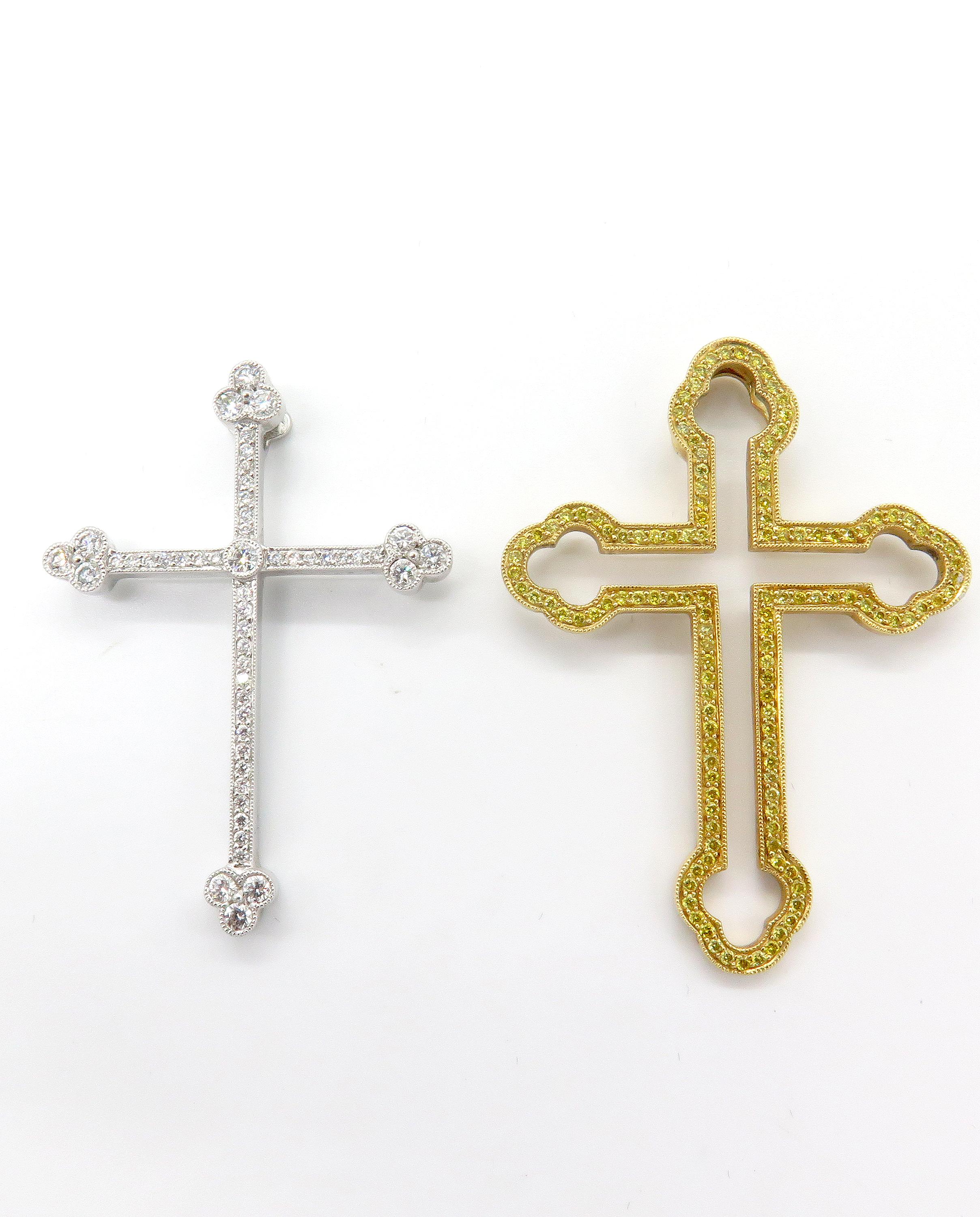 Round Cut 18 Karat Yellow or White Gold Celtic Diamond Cross For Sale