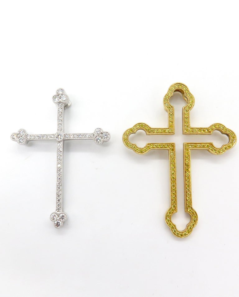 Women's or Men's 18 Karat Yellow or White Gold Celtic Diamond Cross For Sale