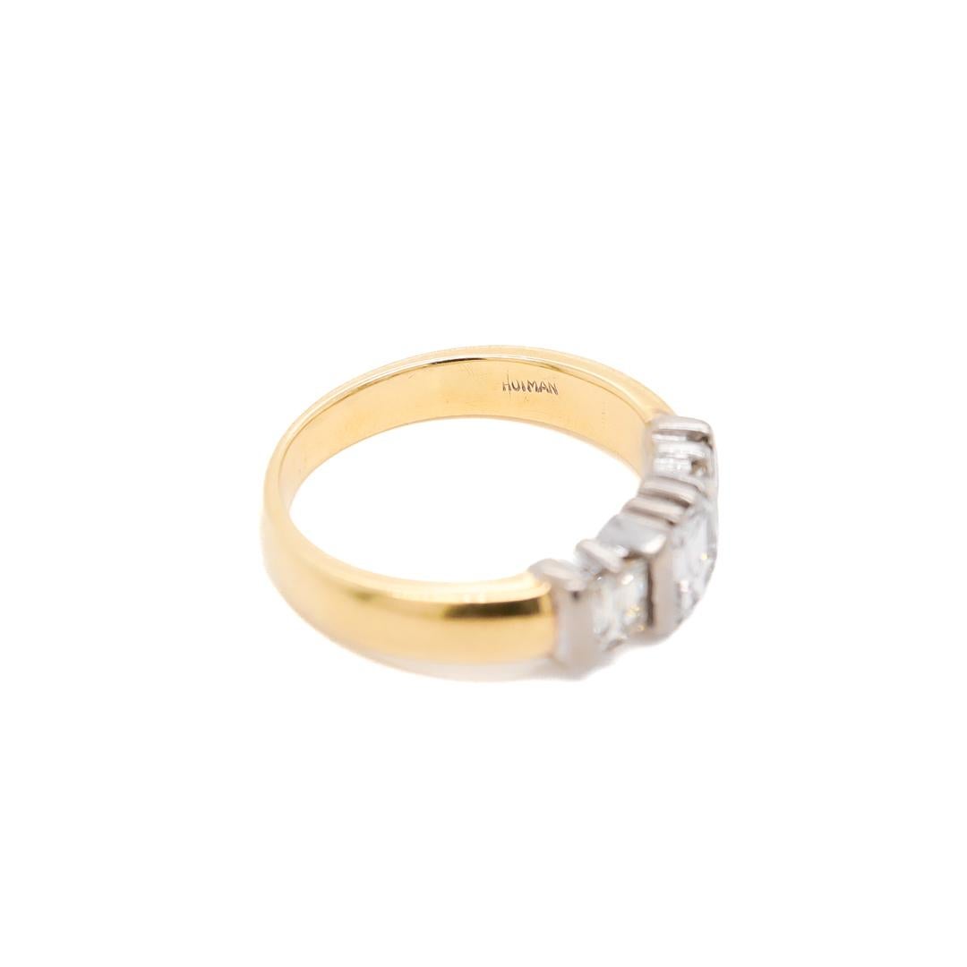 18K Yellow Gold, White Gold & Diamond Three-Stone Ring For Sale 6