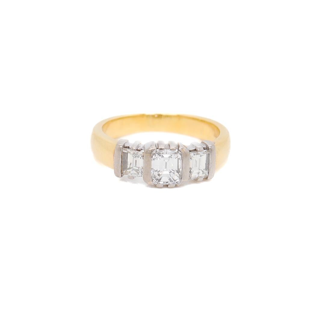 18K Yellow Gold, White Gold & Diamond Three-Stone Ring For Sale 7