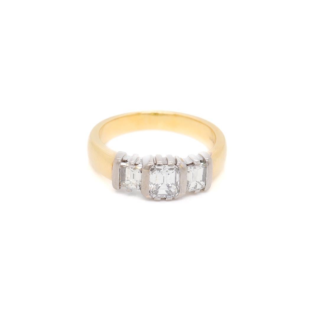 18K Yellow Gold, White Gold & Diamond Three-Stone Ring For Sale 8
