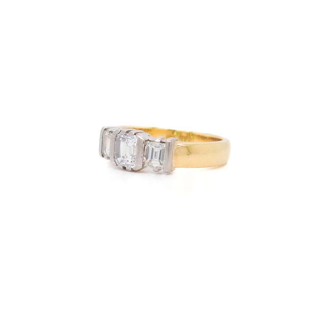 Women's 18K Yellow Gold, White Gold & Diamond Three-Stone Ring For Sale