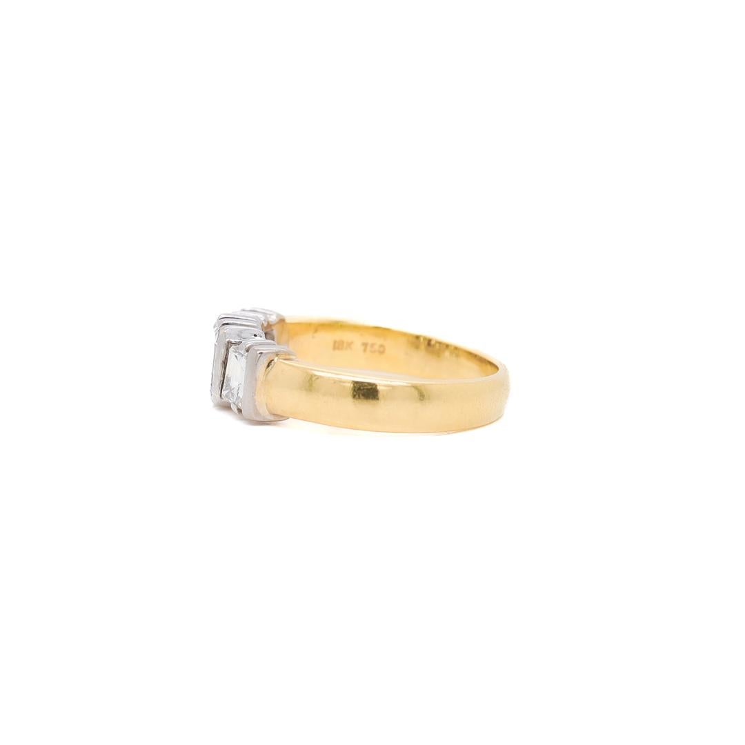 18K Yellow Gold, White Gold & Diamond Three-Stone Ring For Sale 1