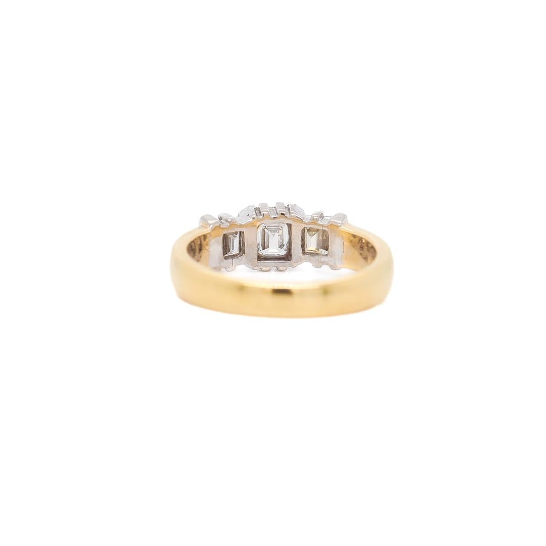 18K Yellow Gold, White Gold & Diamond Three-Stone Ring For Sale 3