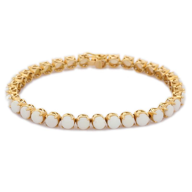 Taille ronde Bracelet tennis en or jaune massif 18 carats avec opales blanches de 5 mm de taille ronde en vente