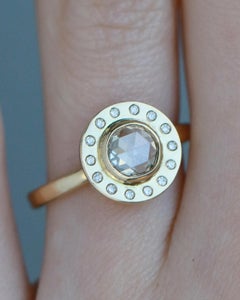 18k Yellow Gold White Rosecut Diamond with Halo