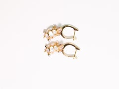 18K Yellow Gold White Shell Drop Earrings with Natural Diamonds